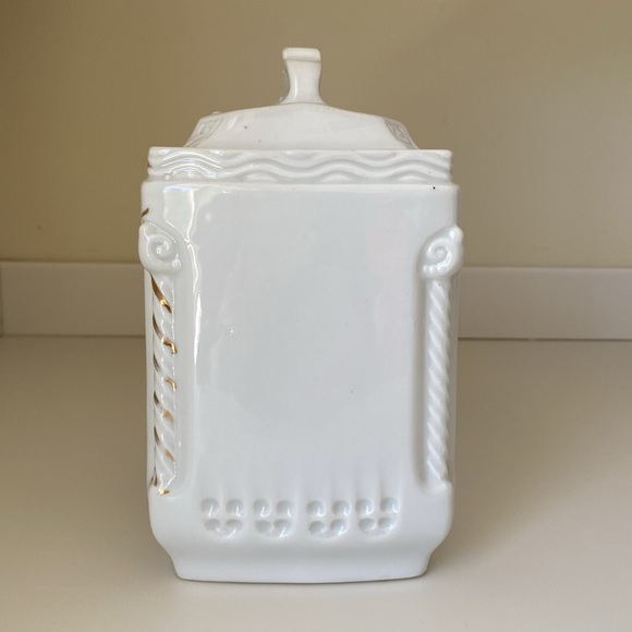 Vintage Antique German White Porcelain Coffee Canister Jar Gold Gilt Blu Grn Blk - Picture 3 of 13